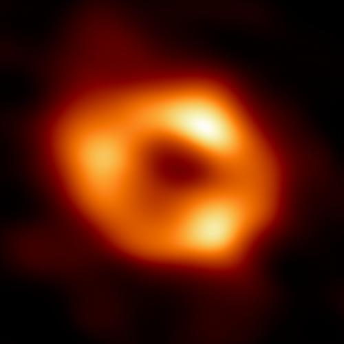 The first image ever captured of Sagittarius A*, the super-massive black hole at the center of the Milky Way galaxy. Credit: Event Horizon Telescope collaboration.