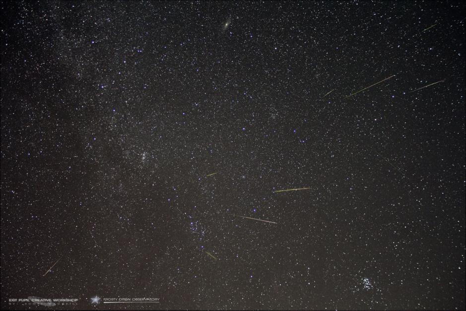 Nine Perseid Meteors & A Galaxy