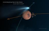 Comet Siding Spring at Mars - An artists impression. Image: NASA/JPL-Caltech
