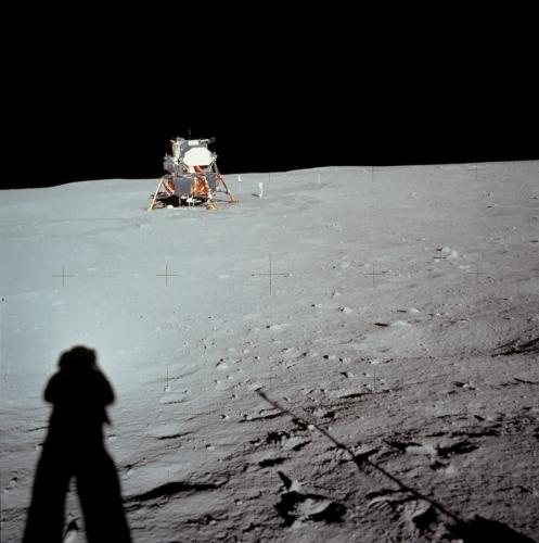 The Apollo 11 Lunar Module (LM) at Tranquility Base on the lunar surface on July 20, 1969.