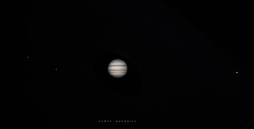 Jupiter with the four Galilean Moons. Image credit: Frosty Drew Astronomy Team member, Scott MacNeill