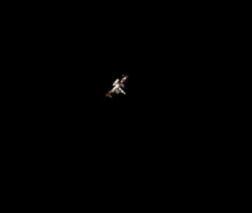 The International Space Station in a telescope during an evening pass. Credit: This image was captured by Robert Horton of Brown University.