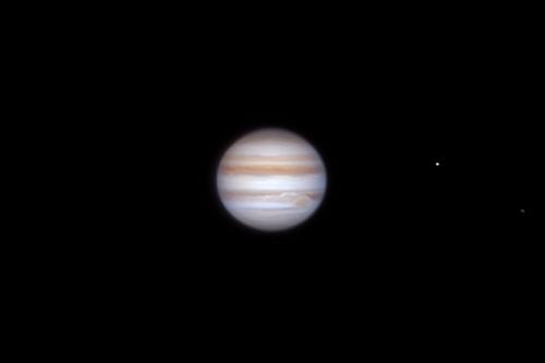 Jupiter with two of the four Galilean Moons. Credit: Frosty Drew Astronomy Team member, Scott MacNeill