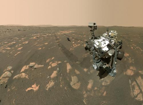 NASA Perseverance Rover and the Ingenuity rotorcraft pose for a selfie on Mars.