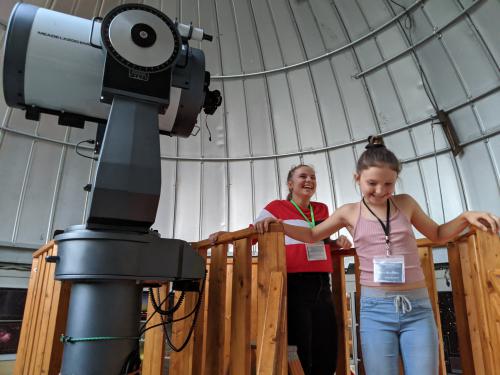 Mara preparing the Frosty Drew Observatory telescope for public operations, while having fun with Unity.