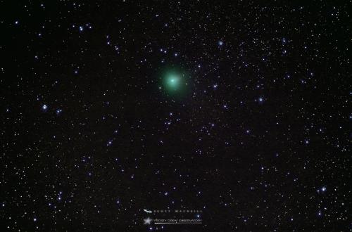 <p>On Saturday August 23, 2014 we captured this image of Comet C/2014 E2 Jacques. Jacques, discovered on March 13, 2014 by Brazilian astronomers, is a long-period comet with an solar orbital period of 22,000 years. On July 2, 2014 Comet Jacques reached perihelion, its closest point to the Sun. On August 28, 2014 Jacques passed by Earth at a distance of 52,415,761 miles marking its closest point to Earth. The gravity of Jupiter and Saturn have altered Jacques orbital period, reducing it to about 12,000 years.</p><p>-Scott</p>