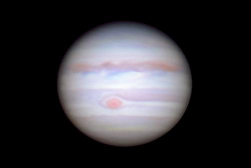 Jupiter and the Great Red Spot captured on May 8, 2018 during opposition at Ladd Observatory by Scott MacNeill.