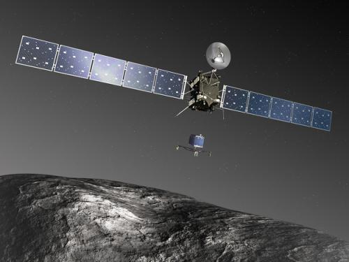 Rosetta, Philae, and Comet 67p. An artists impression.
