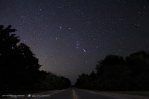 <p>I captured this photo this morning at Frosty Drew Observatory during our public stargazing session. Orion rises in the early morning hours as the coolers seasons approach. There is also a dim stray meteor blazing past Betelgeuse.</p><p>-Scott MacNeill </p>