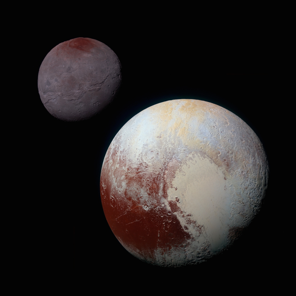 Pluto and Charon in Enhanced Color on July 14, 2015