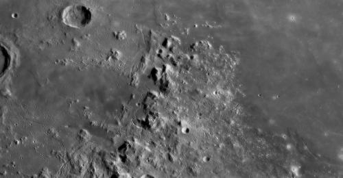 Hadley crater, rill, and mountain where the Apollo 15 mission landed. Credit: Scott MacNeill captured this at Brown University's Ladd Observatory.
